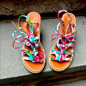 Sugar Vibrant Multicolor Strappy Sandals 4” WedgeEspadrilles New Without Box